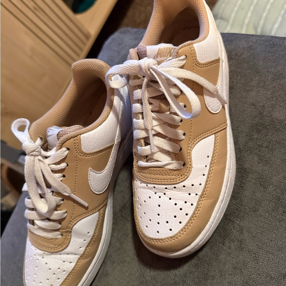 White and Tan Sneakers